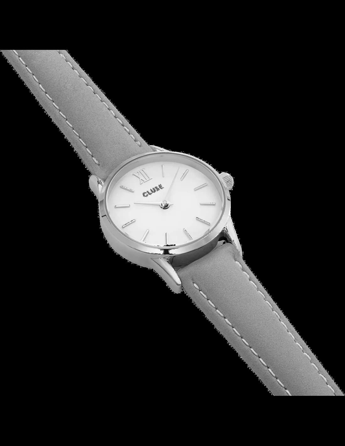Bracelet Cluse CL50013 en cuir gris véritable, boucle ardillon dorée, style élégant et raffiné