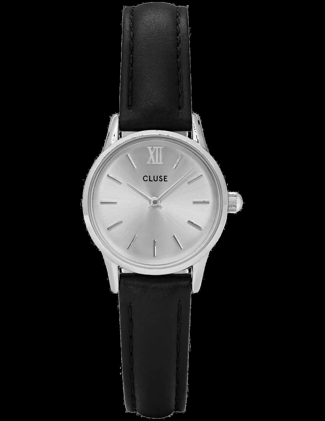 Montre Cluse CL50014 au cadran argenté soleillé, aiguilles fines et index bâtons, style épuré féminin