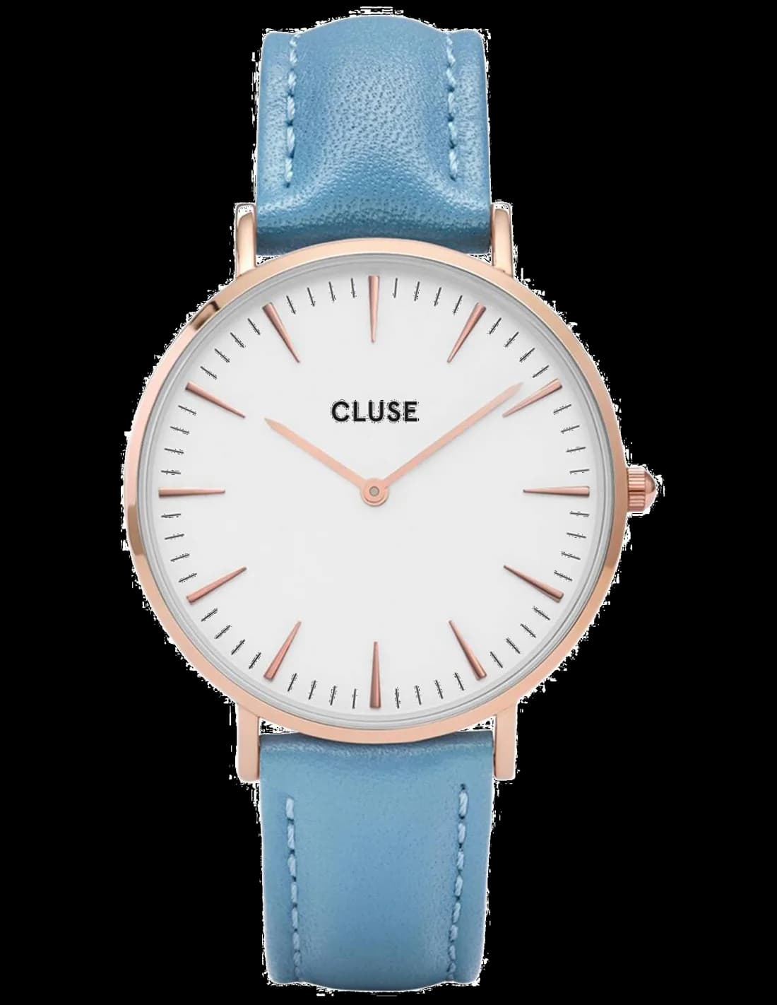 Montre Cluse CL18033 au cadran blanc minimaliste avec index fins et aiguilles dorées, élégance intemporelle