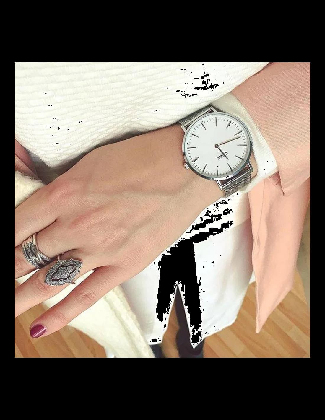 Bracelet Cluse CL18105 en maille milanaise acier argenté, fermoir déployant ajustable