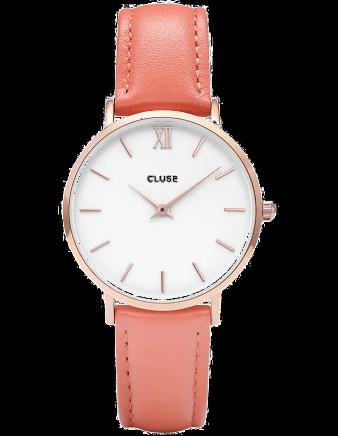 Montre Cluse CL30045 au cadran corail et aiguilles dorées, style minimaliste chic