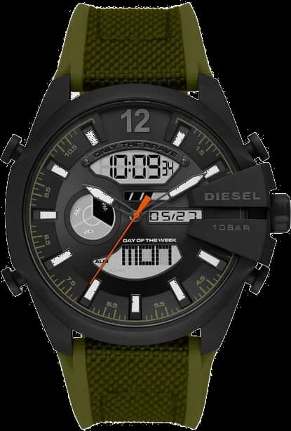 Montre Diesel DZ4549 au cadran multifonction vert olive et boîtier noir massif, style urbain audacieux