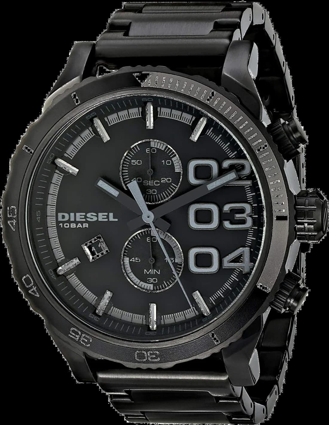 Montre Diesel DZ4326 Double Down 48 mm avec cadran noir et détails bleus, style imposant et robuste