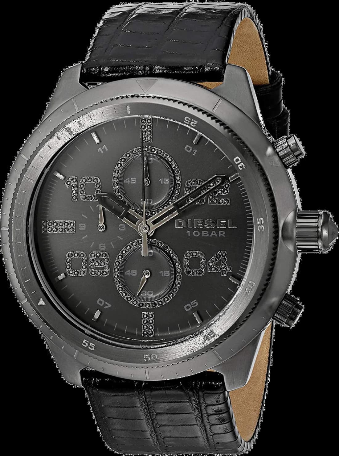 Montre Diesel DZ4437 au cadran noir intégral, style imposant et robuste avec boucle de ceinture signature