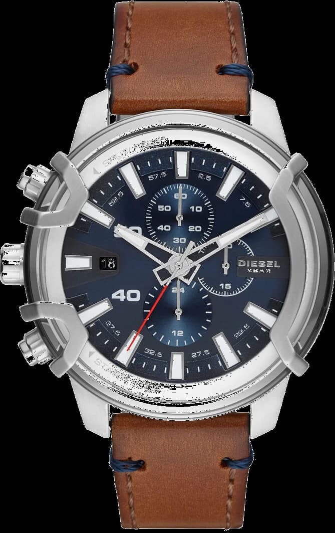 Montre Diesel DZ4518 avec cadran noir et logo D au centre, style urbain sur fond marron