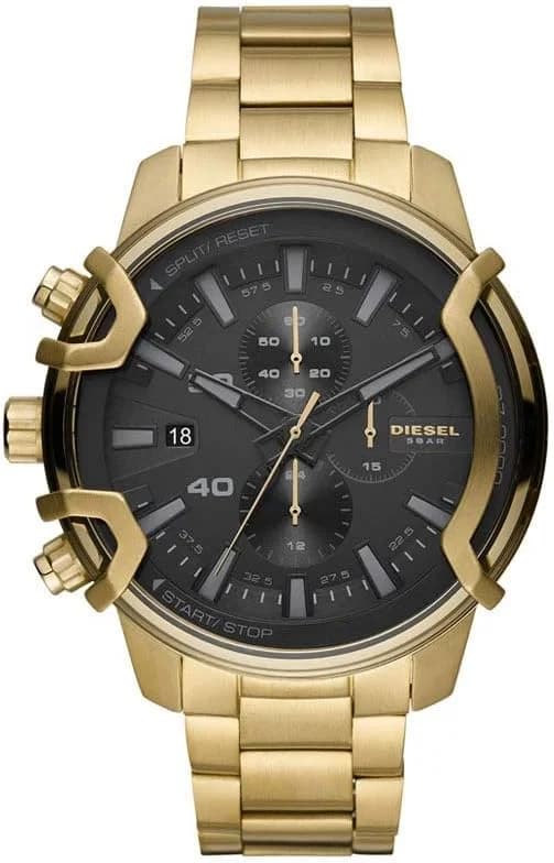 Montre Diesel DZ4522 avec cadran noir et aiguilles dorées, style urbain chic