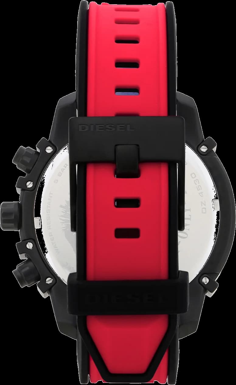 Bracelet Diesel DZ4530 en silicone rouge texturé avec boucle ardillon noire et surpiqûres