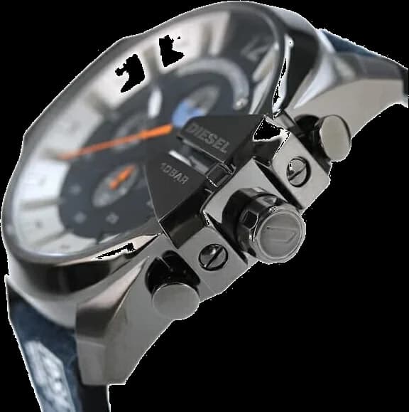 Bracelet Diesel DZ4541 en denim bleu avec coutures contrastées, doublure cuir, boucle ardillon noire