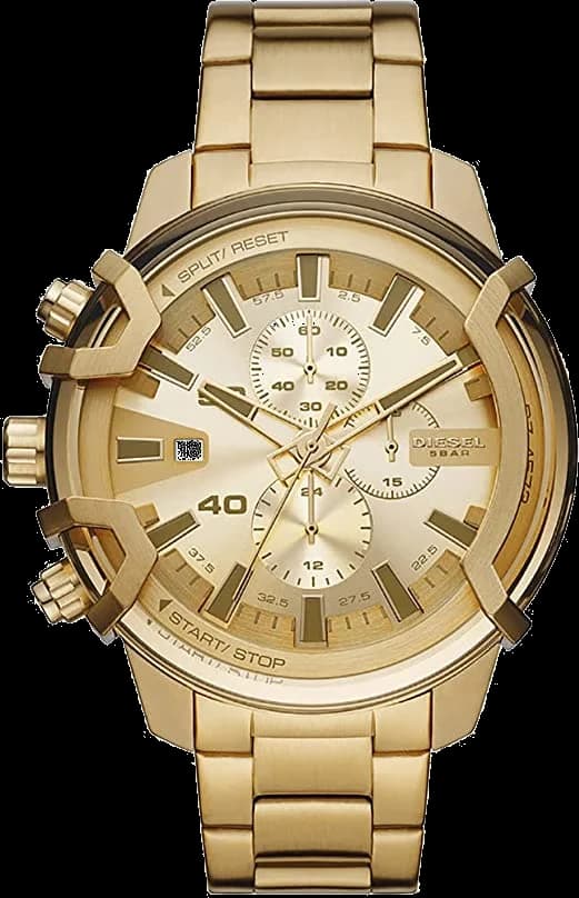 Montre Diesel DZ4573 au cadran noir et index dorés, style urbain et audacieux