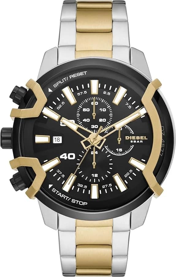Montre Diesel DZ4577 avec cadran noir et index blancs, acier bicolore doré et argenté