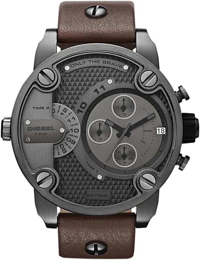 Montre Diesel DZ7258 au cadran marron soleil et boîtier noir imposant, style urbain robuste