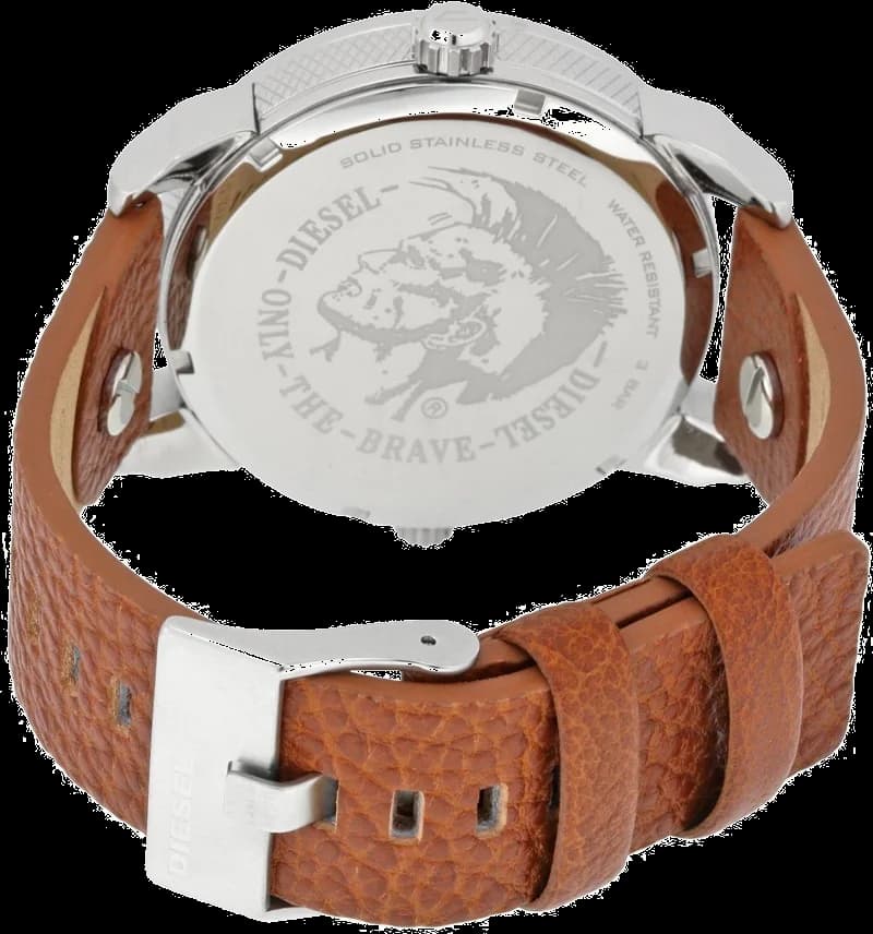 Bracelet Diesel DZ7309 en cuir noir texturé avec coutures contrastées et boucle ardillon en acier