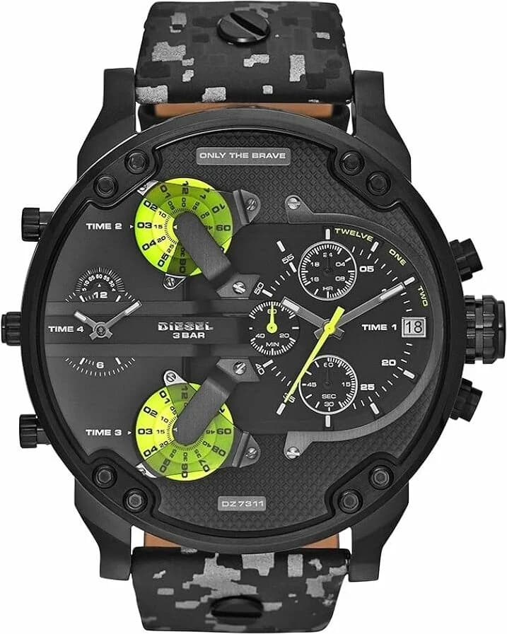 Montre Diesel DZ7311 cadran noir avec index blancs et aiguilles luminescentes, style robuste et sportif