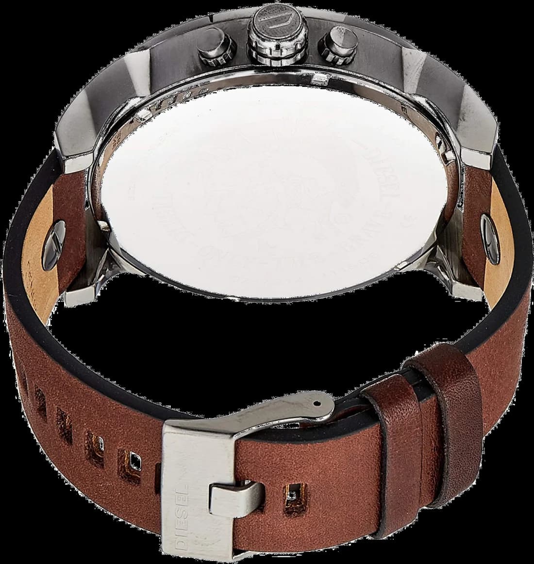 Bracelet Diesel DZ7314 en cuir marron cousu, large et robuste, boucle ardillon en acier brossé