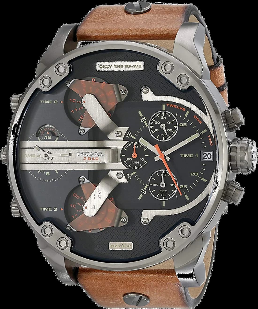 Montre homme Diesel DZ7332, grand cadran noir sur bracelet cuir