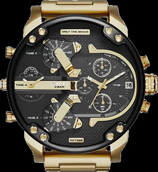 Montre Diesel DZ7333 au cadran noir multifonctions sur fond doré, style XXL imposant