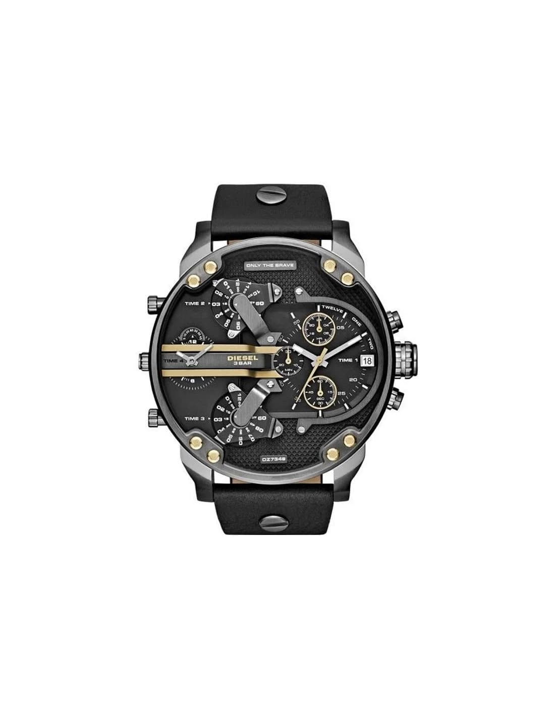 Montre Diesel DZ7348 au design biker imposant, boîtier large et cadran noir texturé
