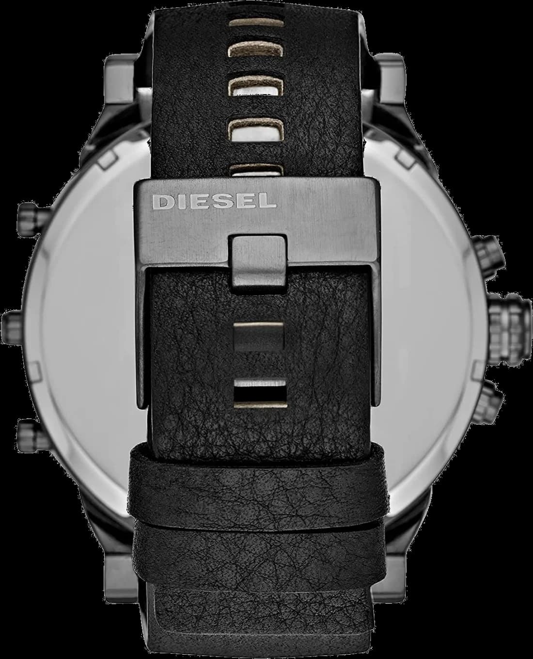 Boîtier Diesel DZ7348 en acier traité noir, lunette crantée et verre minéral bombé