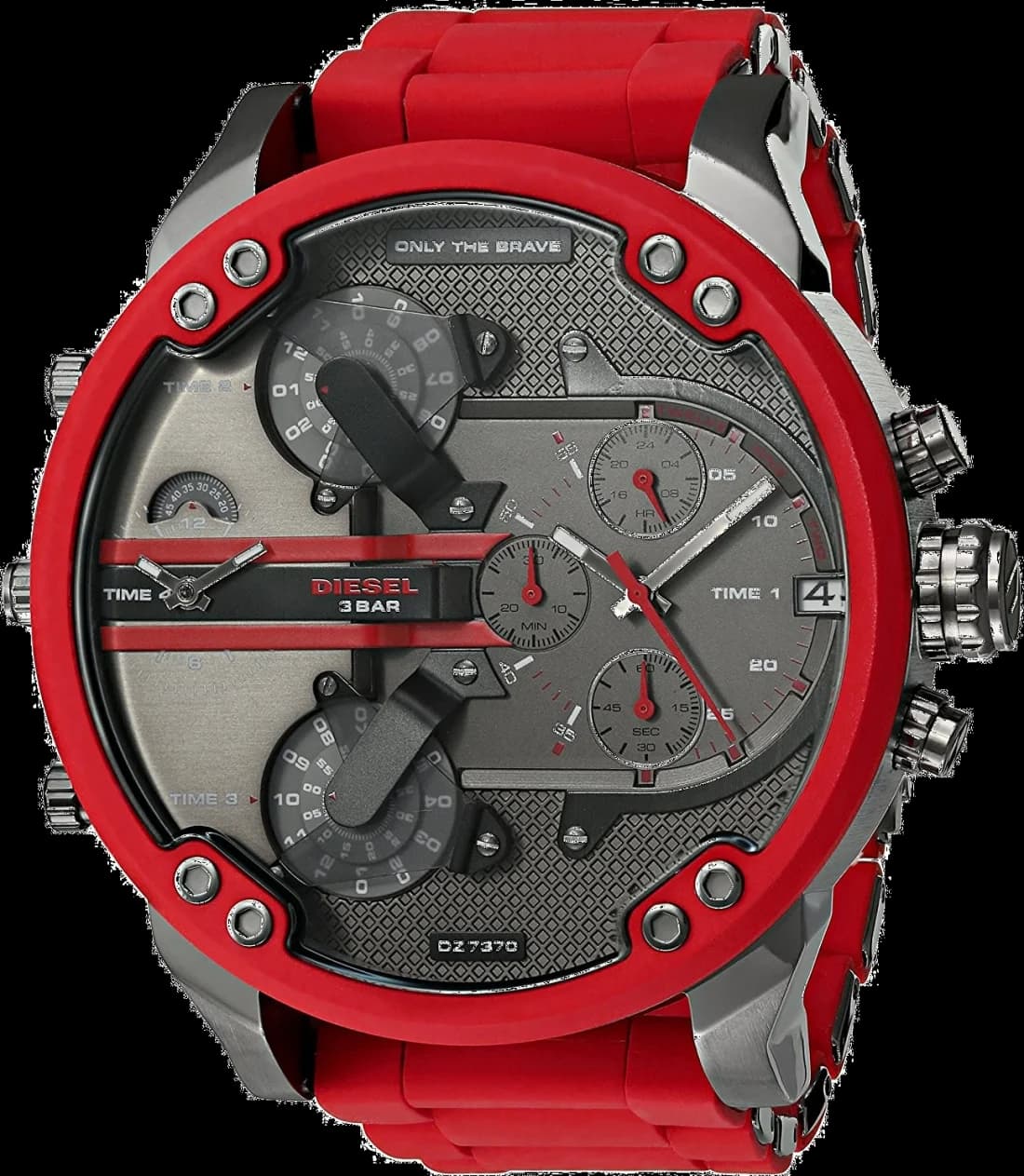 Montre Diesel DZ7370 avec cadran rouge vif et aiguilles noires, style imposant XXL