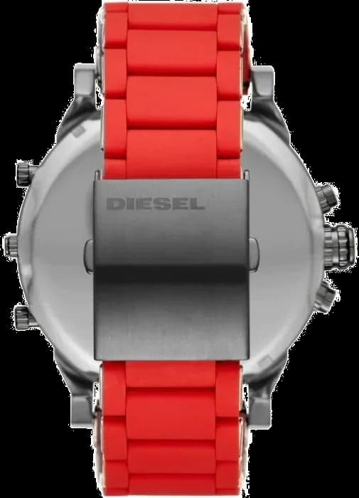 Bracelet Diesel DZ7370 en silicone rouge texturé avec boucle ardillon acier contrastée