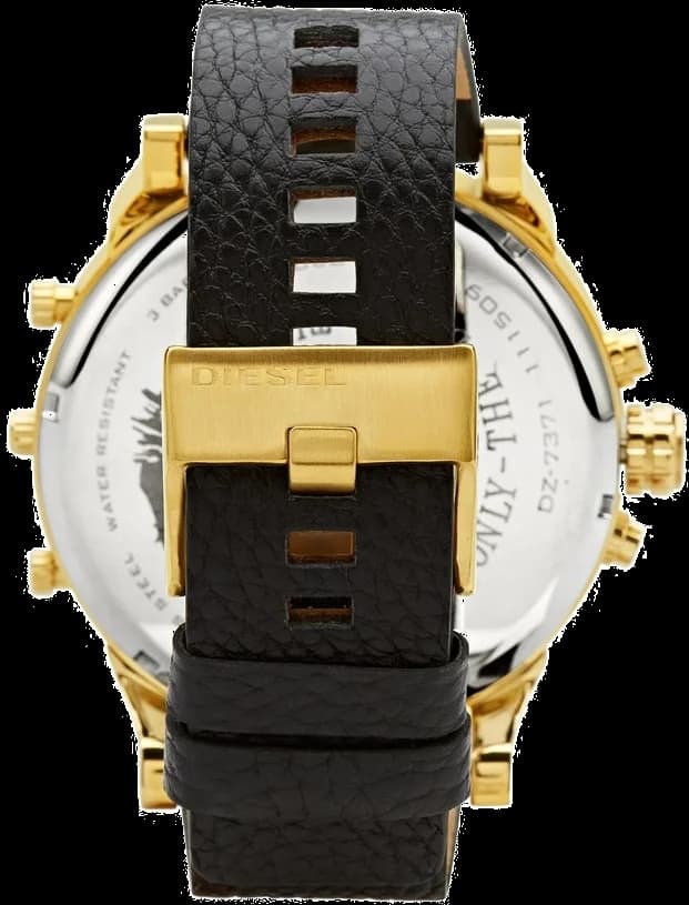 Bracelet Diesel DZ7371 en cuir noir large à surpiqûres contrastées, robuste et confortable, renforcé pour un look biker