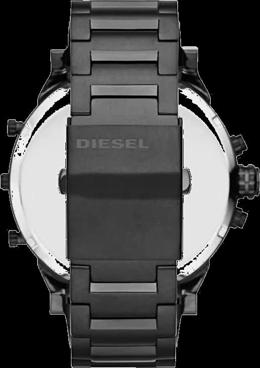 Boîtier Diesel DZ7395 en acier noir de 52 mm, lunette fixe, couronne crantée et poussoirs