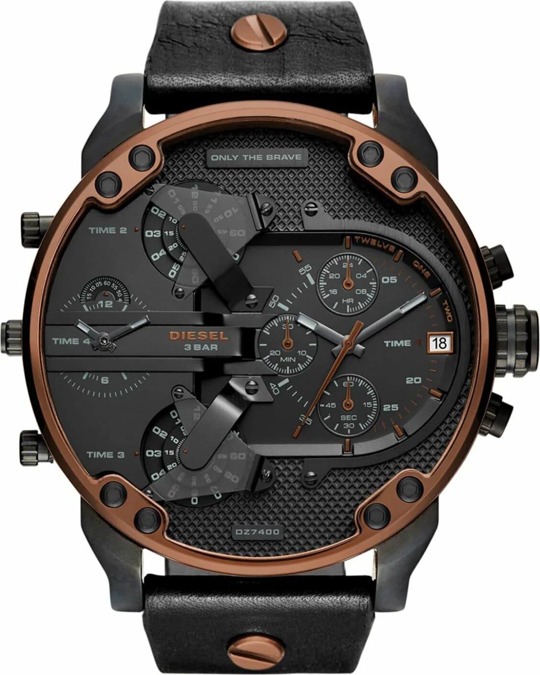 Montre Diesel DZ7400 Mr Daddy 2.0 noir avec cadran XXL, aiguilles luminescentes et index imposants sur fond noir mat