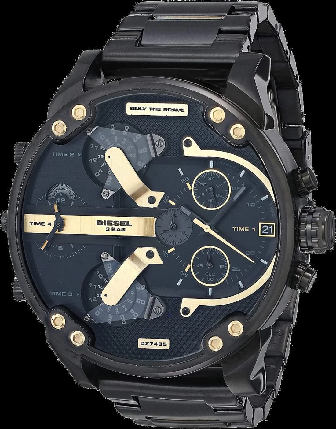 Montre Diesel DZ7435 avec cadran noir texturé et aiguilles rouges, design imposant XXL