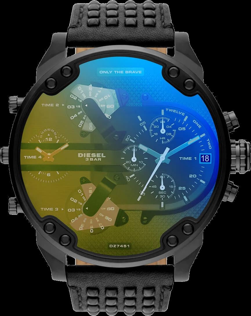 Montre Diesel DZ7451 au cadran noir large, aiguilles luminescentes et style imposant