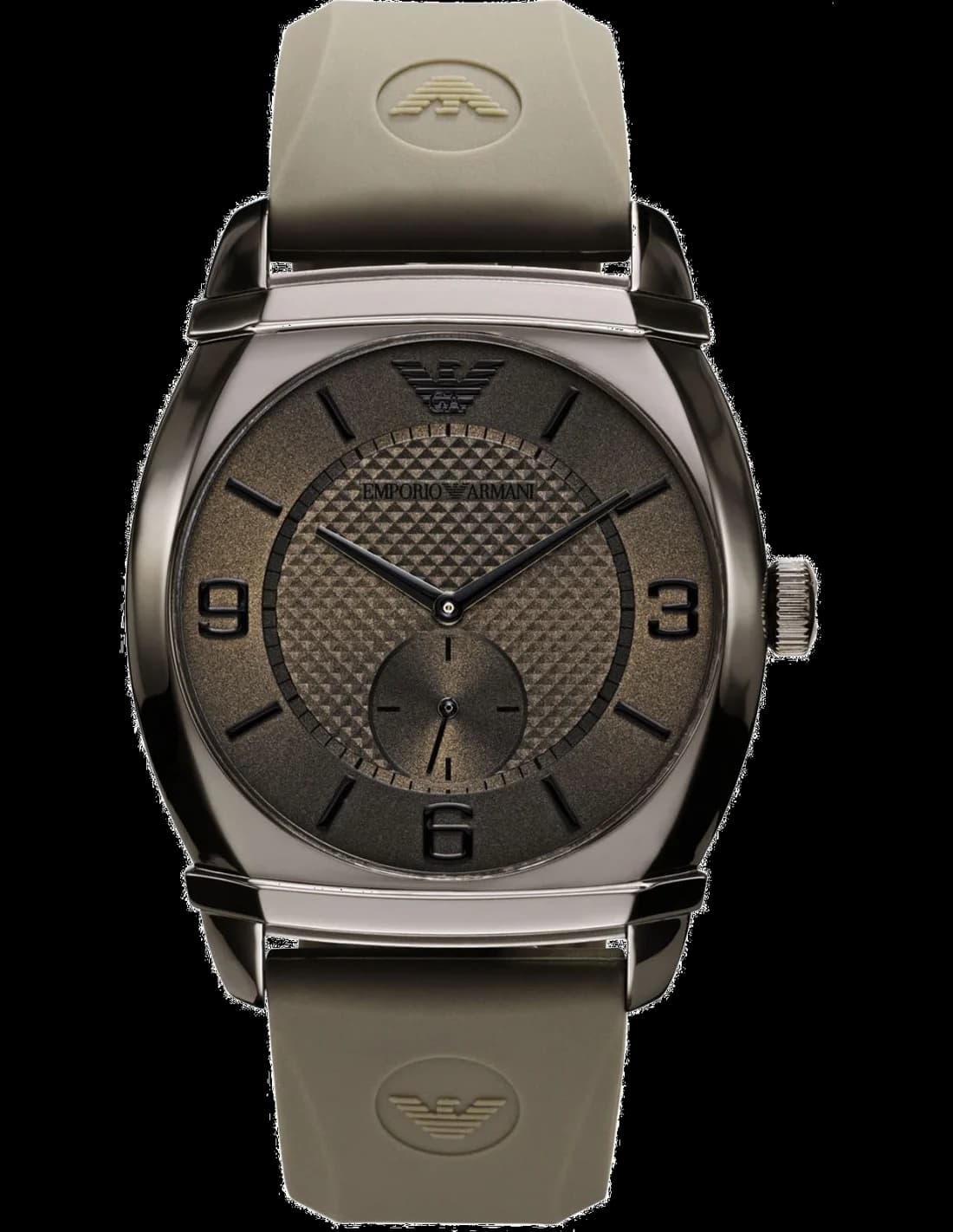 Montre Emporio Armani AR0341 avec cadran noir texturé, trois sous-cadrans et aiguilles argentées