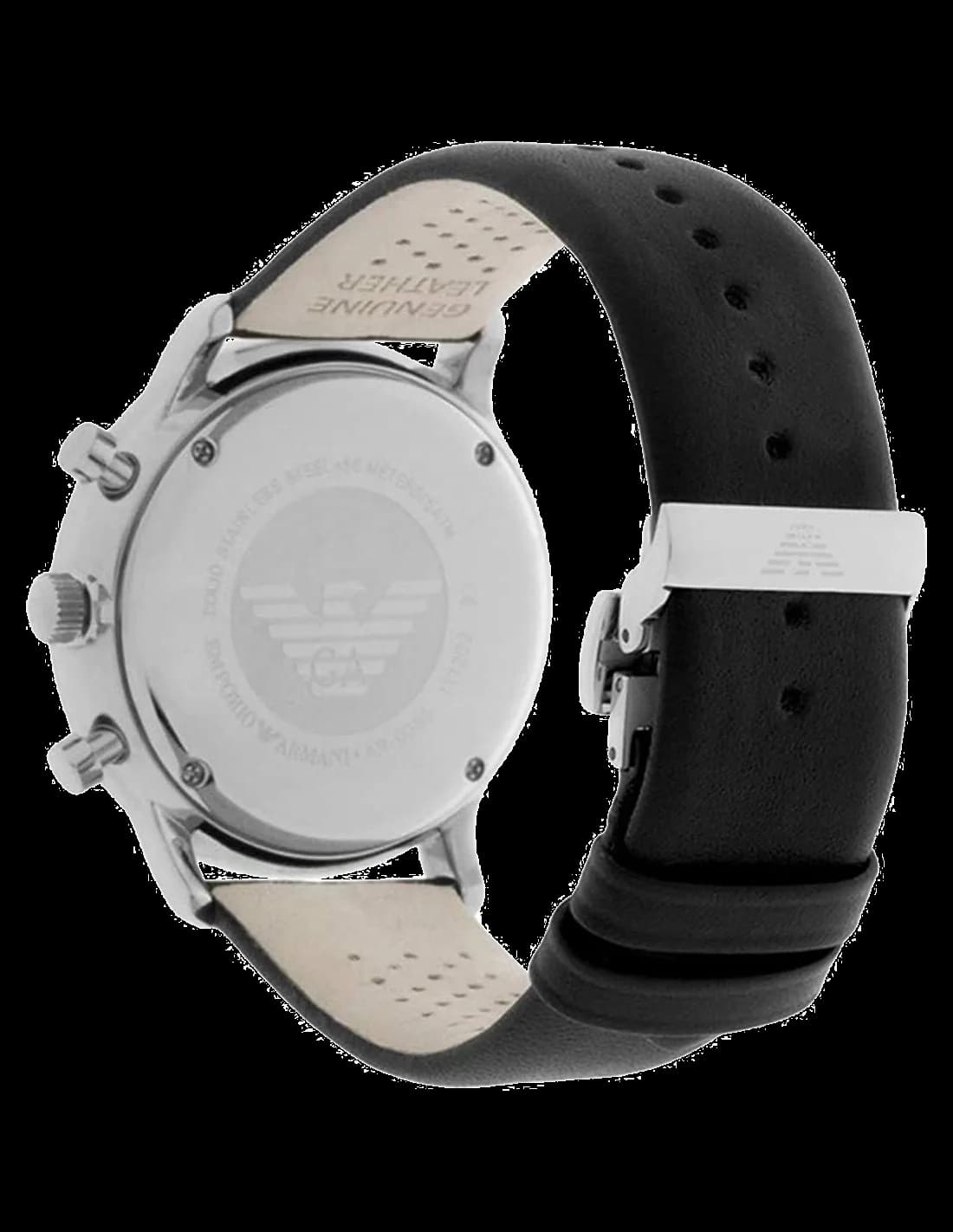 Bracelet Emporio Armani AR0385 en cuir marron grainé, coutures contrastées, boucle ardillon acier brossé