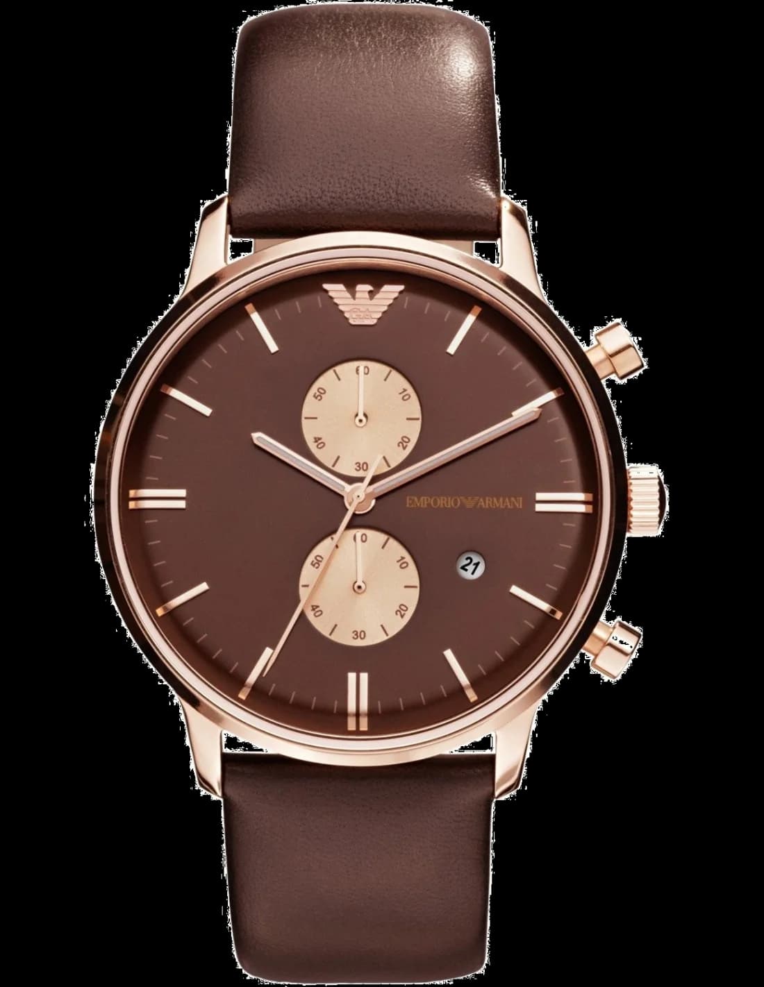 Montre Emporio Armani AR0387 avec cadran noir soleillé, index bâtons argentés et aiguilles dauphine