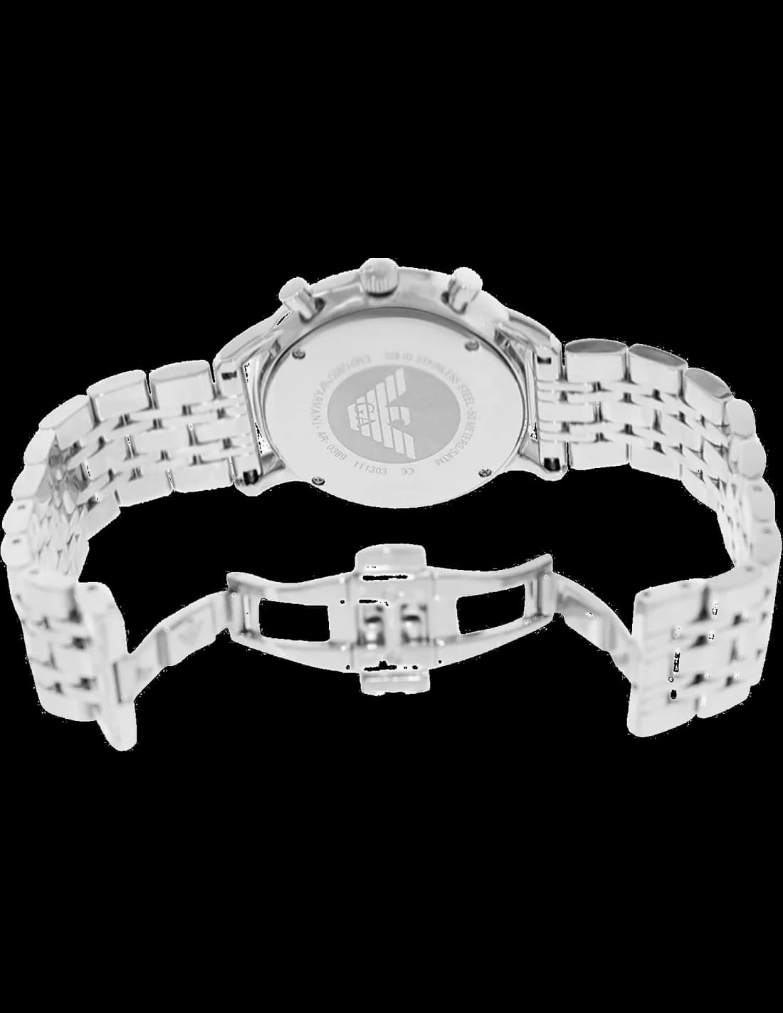 Bracelet Emporio Armani AR0389 en acier brossé à maillons, fermoir déployant triple boutons-poussoirs, finition satinée