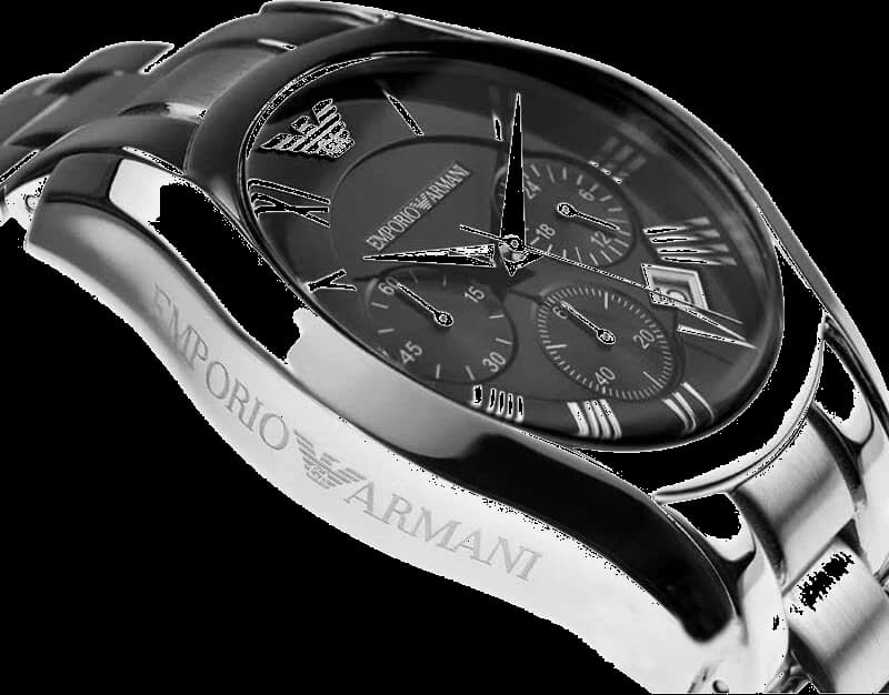 Cadran Emporio Armani AR0674 avec index bâtons et compteurs chronographe, lisibilité optimale