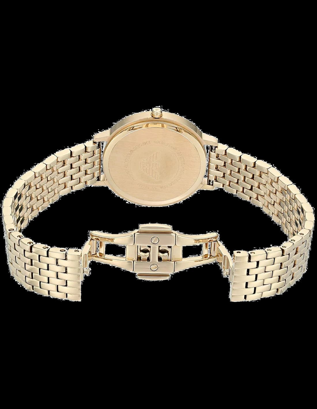 Boîtier Emporio Armani AR11007 rond en acier doré poli, lunette lisse, profil fin et féminin
