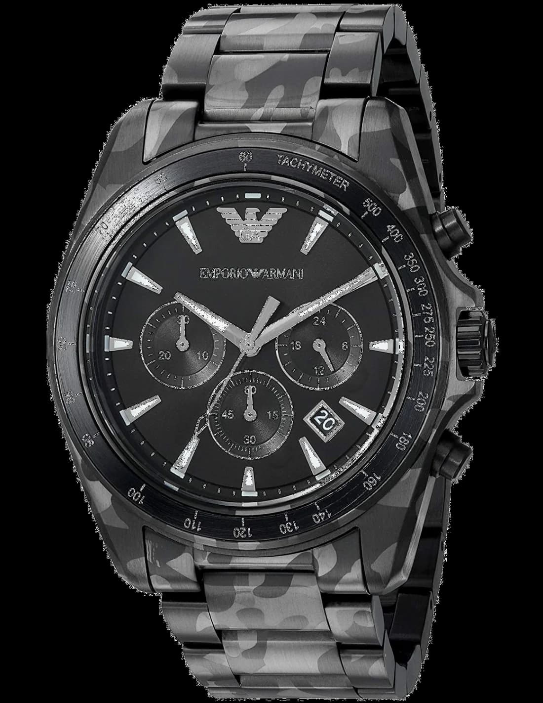 Montre Emporio Armani AR11027 avec cadran camouflage vert et noir, style sportif et moderne