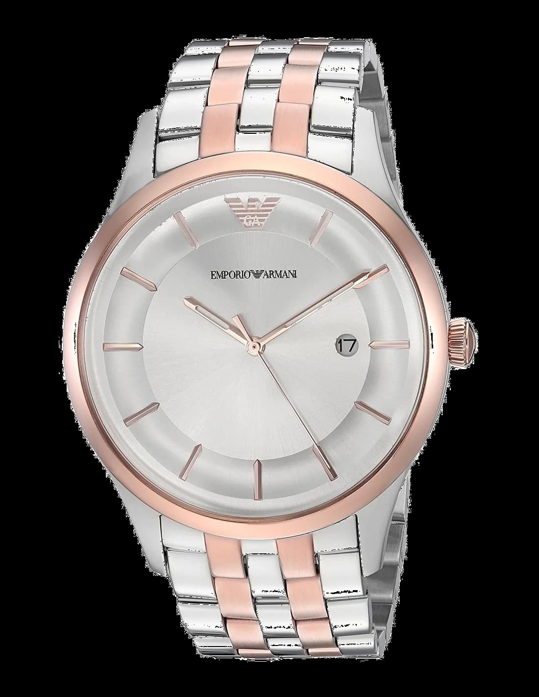 Montre Emporio Armani AR11044 au cadran gris soleillé avec détails or rose et acier argenté