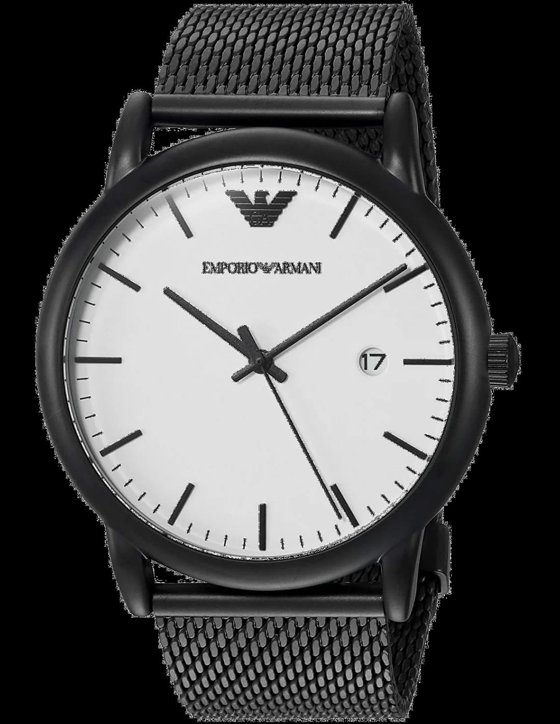Montre Emporio Armani AR11046 en acier inoxydable argenté avec cadran bleu soleil et index bâtons