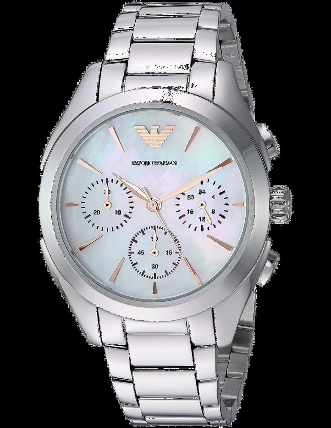 Montre Emporio Armani AR11050 argenté avec cadran blanc et index dorés, design élégant et minimaliste