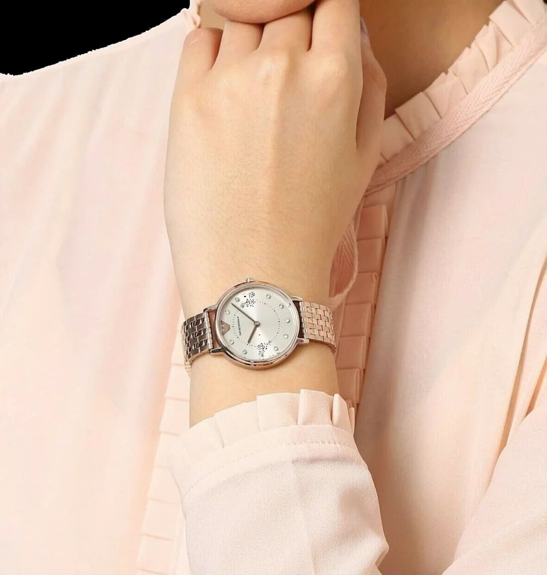Bracelet Emporio Armani AR11062 en acier plaqué or rose maillé, fermoir déployante, confort et raffinement