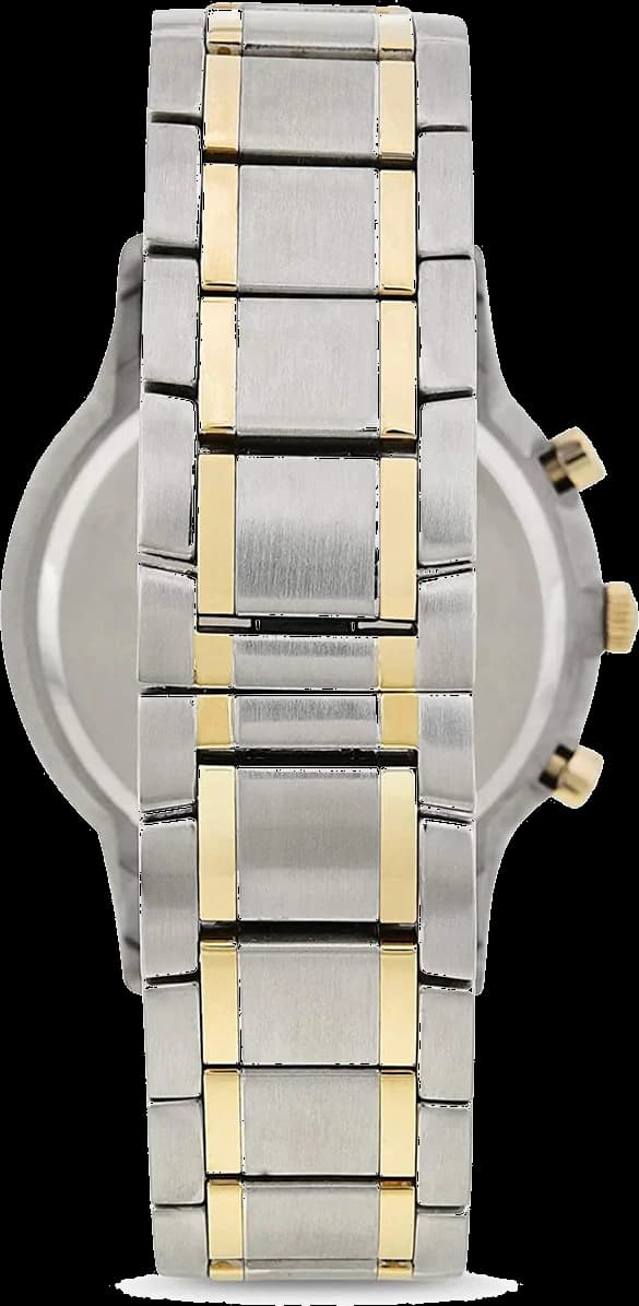Bracelet Emporio Armani AR11076 en acier bicolore et tissu NATO bleu marine, boucle ardillon, look sport-chic décontracté