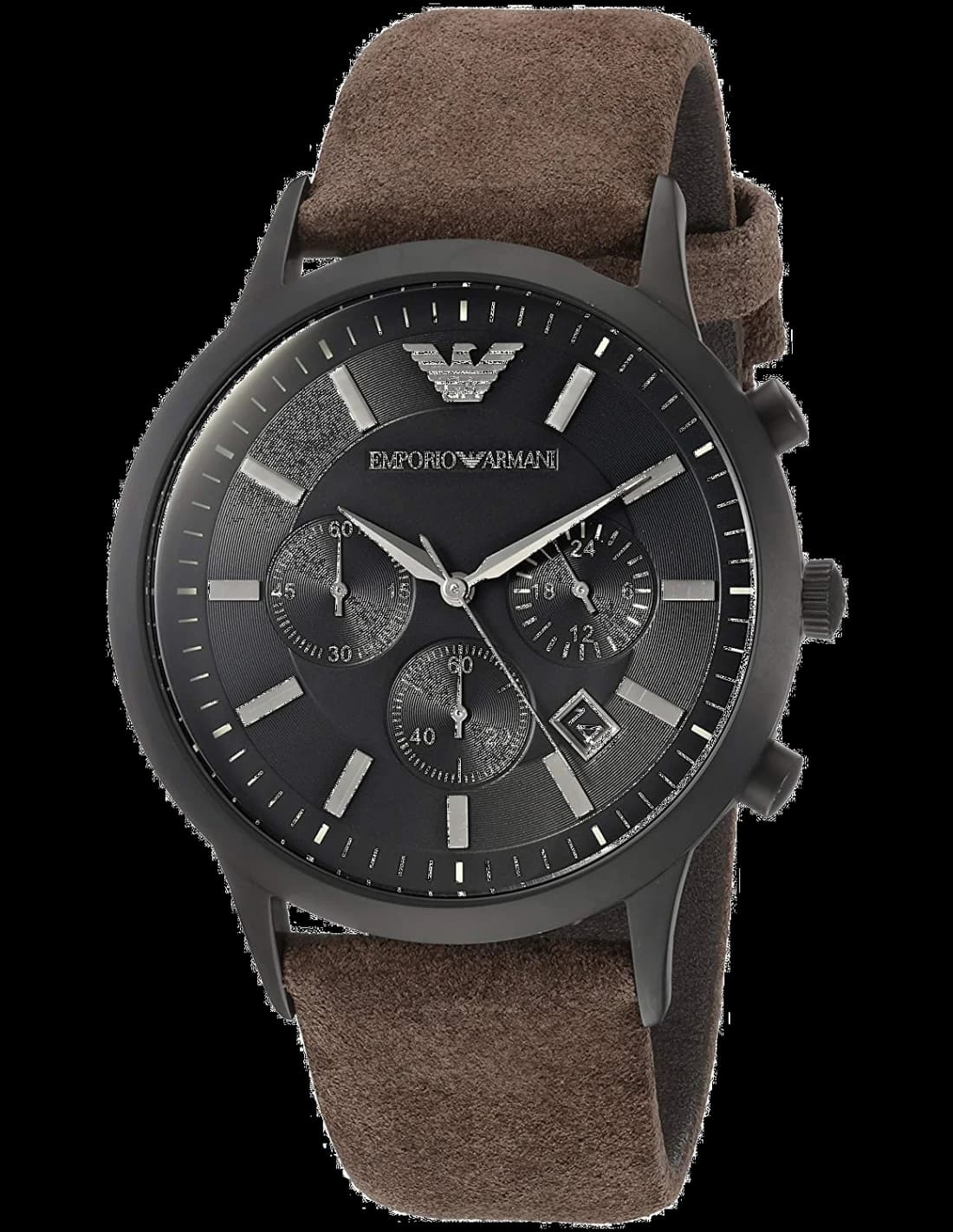 Montre Emporio Armani AR11078 au cadran bleu soleil avec index bâtons et aiguilles luminescentes, style classique chic