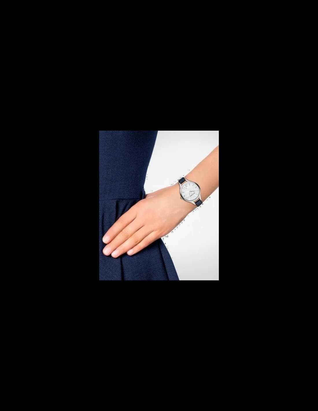 Bracelet Emporio Armani AR11090 en cuir bleu fin avec coutures contrastées et boucle ardillon argentée