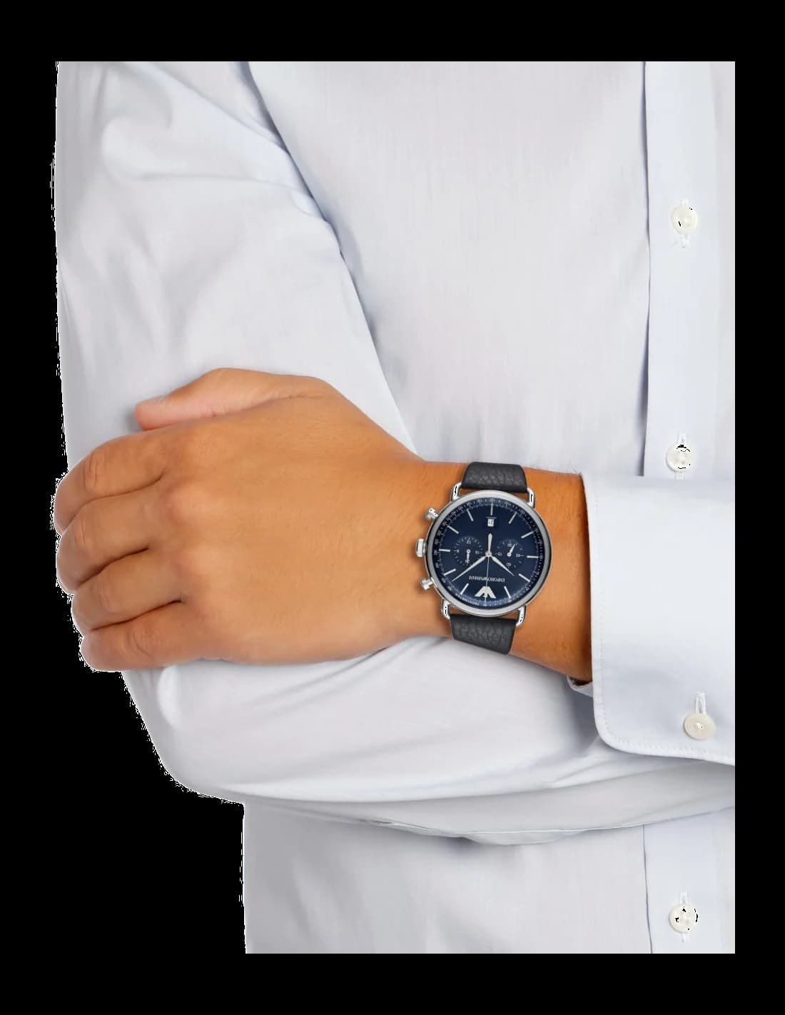 Boîtier Emporio Armani AR11105 rond en acier brossé de 45 mm avec couronne crantée