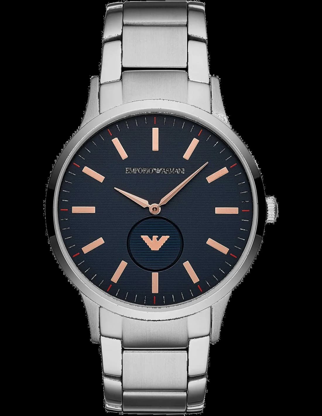 Montre Emporio Armani AR11137 avec cadran noir et aiguilles luminescentes sur bracelet NATO bleu marine