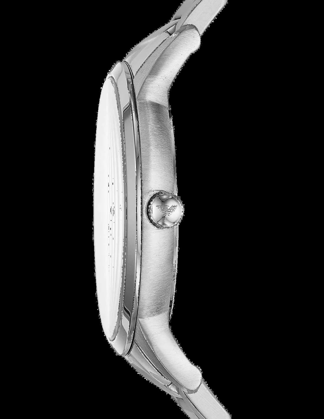 Cadran Emporio Armani AR11137 avec index bâtons argentés et date à 3h, design épuré et sportif