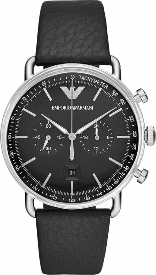 Montre Emporio Armani AR11143 avec cadran noir squeletté et aiguilles luminescentes, style aviateur moderne