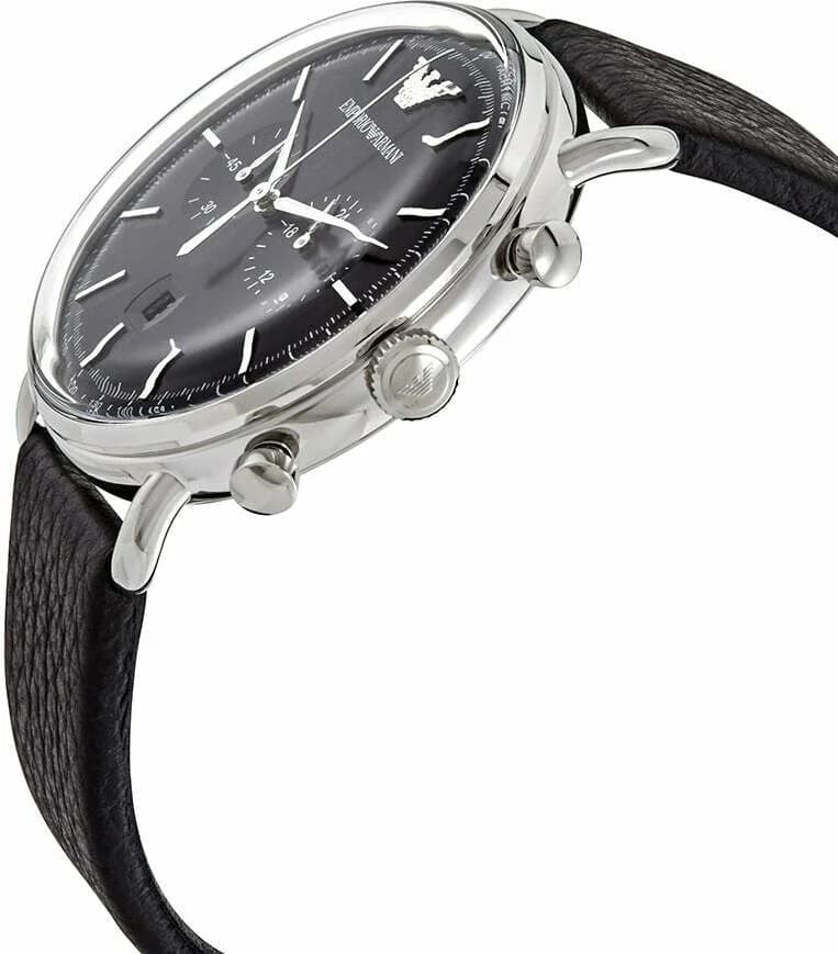 Bracelet Emporio Armani AR11143 en cuir noir avec coutures contrastées et boucle ardillon en acier