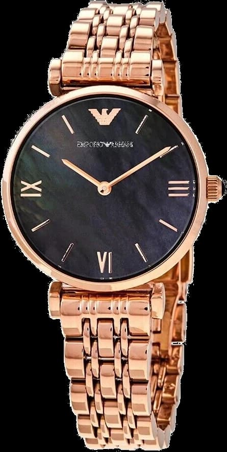 Montre Emporio Armani AR11145 avec cadran blanc nacré et boîtier en acier doré rose, style chic et féminin pour toutes occasions
