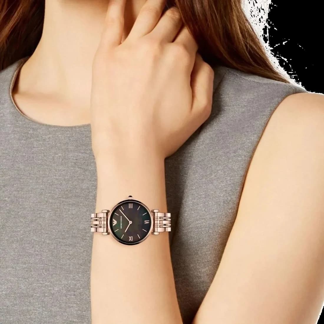 Bracelet Emporio Armani AR11145 en acier inoxydable doré rose, maillons lisses, fermoir déployante sécurisé